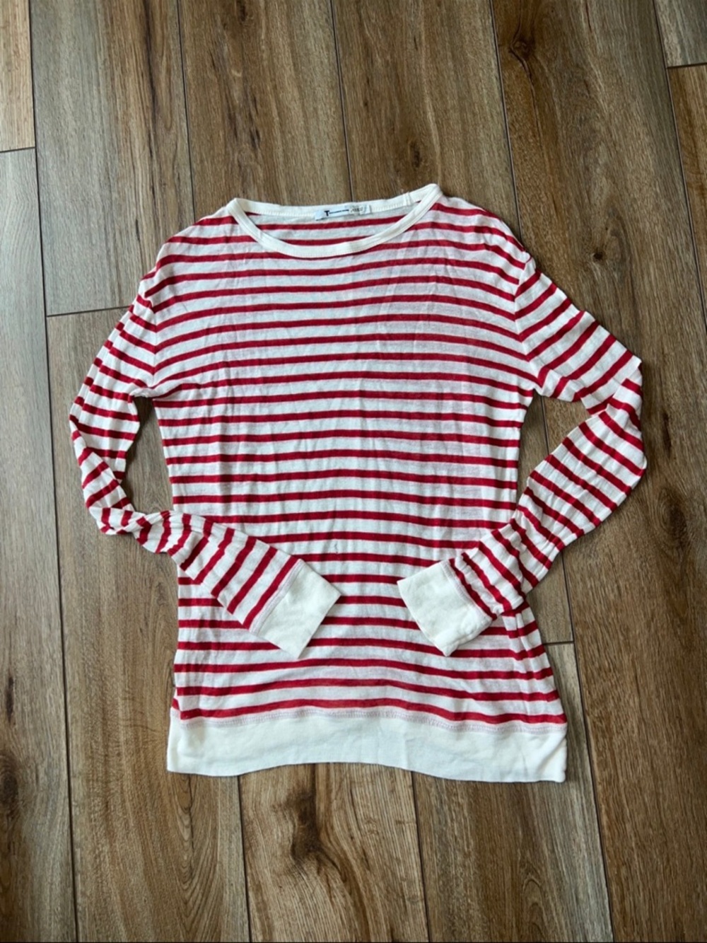 T by Alexander Wang Red White Striped Linen Blend Jersey Long Sleeve Top XS